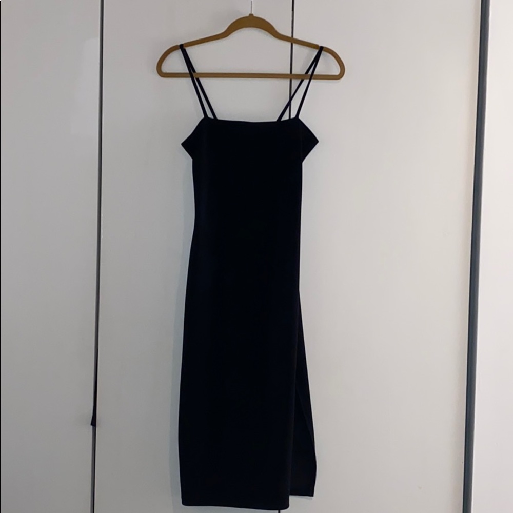 Strappy Midi Black Bodycon Dress with Leg Slit